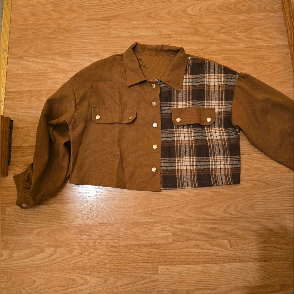 ROMWE Brown Plaid Jean Jacket